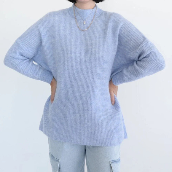 Selected Femme Light Blue  Mockneck Drop Shoulder 39% Wool Sweater XS - Picture 2 of 12